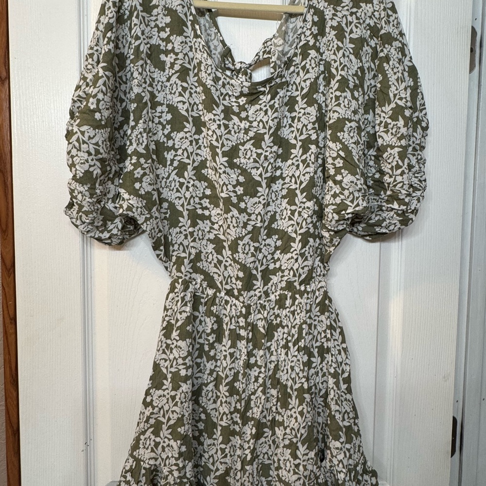 Floral Green and White Dress